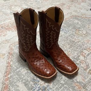Tony Lama Men Tan & Brandy Full Quill Ostrich Square Toe Cowboy Boot Cavender's
